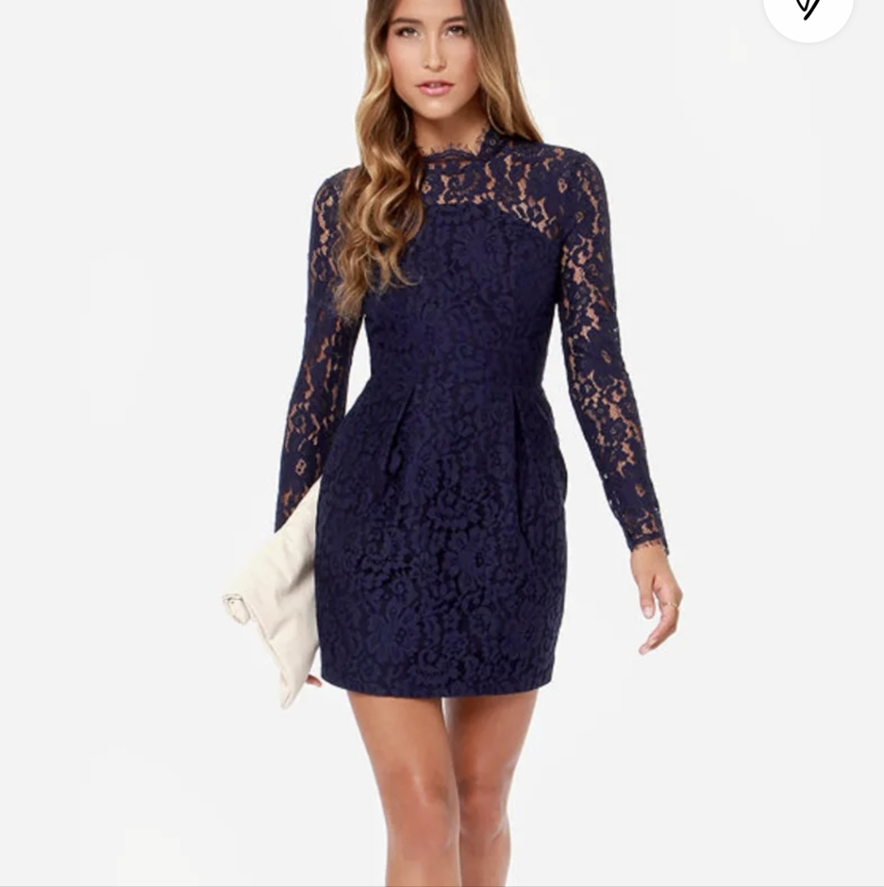 Lulu's Navy Lace Long Sleeve Dress